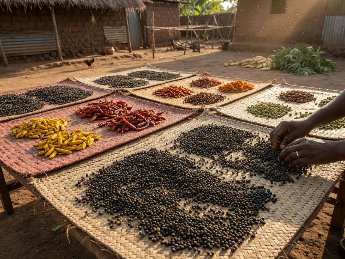 Tanzania — mangoes, spice drying