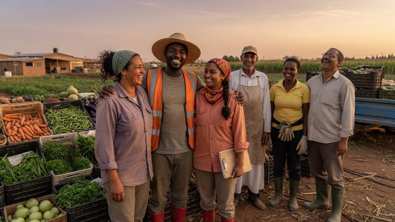 Team at origin — field or collection point